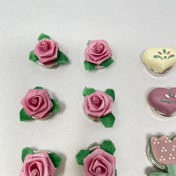 Floral Hearts Button Covers Pink Vintage 80s Faux Wood Country Charm Kitchy Cute - Picture 8 of 10